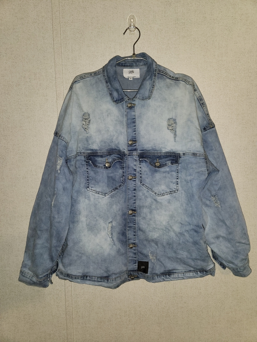 Denim Oversized Distressed Jacket - Light Blue